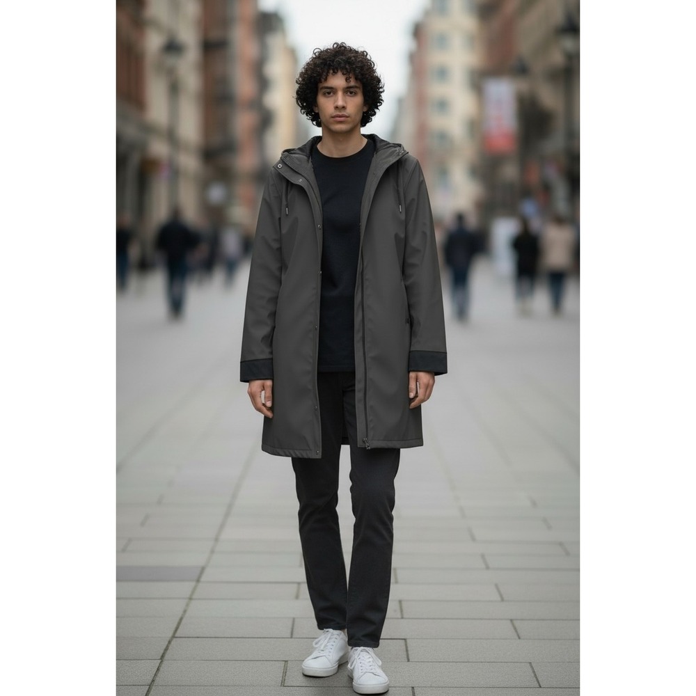 Misty Harbor Signature Hooded Raincoat Mens Medium Grey Black‎ Full Zip